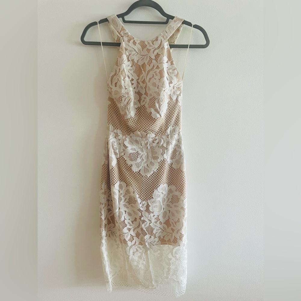 Intermix white lace and nude knee length dress, size P/XS